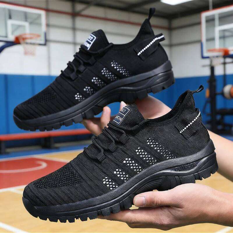 Men's Black Mesh Sports Shoes Breathable Non-Slip Casual Sneakers Lightweight Outdoor Walking Gym Trainers Comfortable Footwear