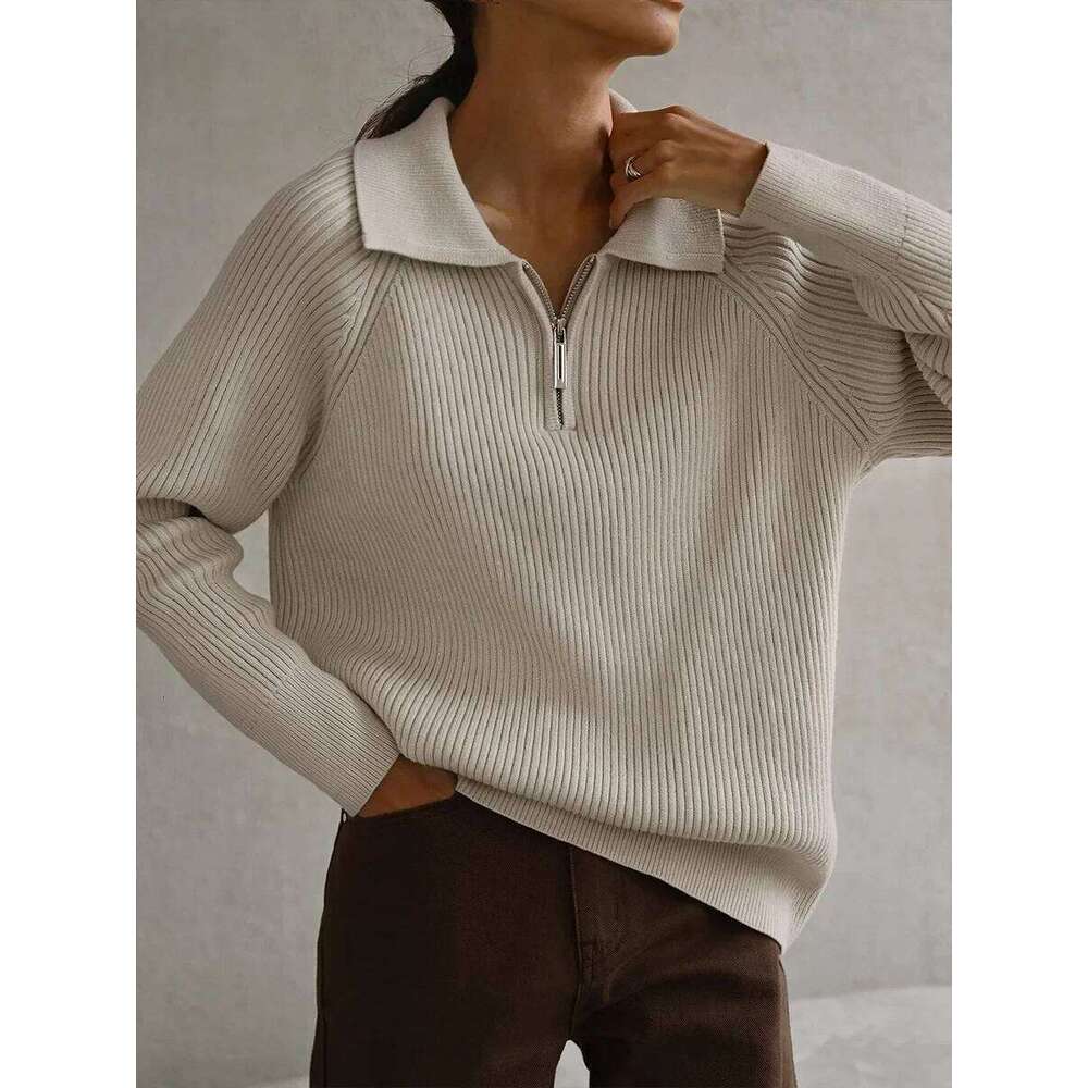 Wolfeel Autumn Winter Simple Casual Polo Collar Pullover Sweate Office Lady Fashion Warm Top Women Knitted Long Sleeves 26W0224