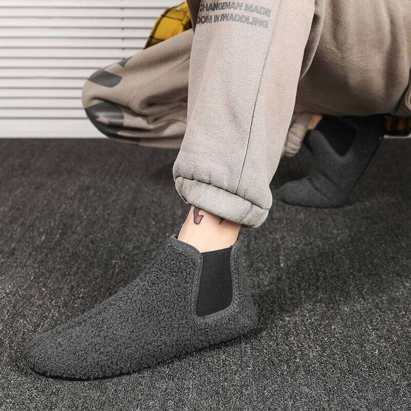 MAEDEF Cotton Warm Plush Lined Slippers Thin Bottom House Slipper Men Walking Ankle Boots Man Casual Flats Shoes