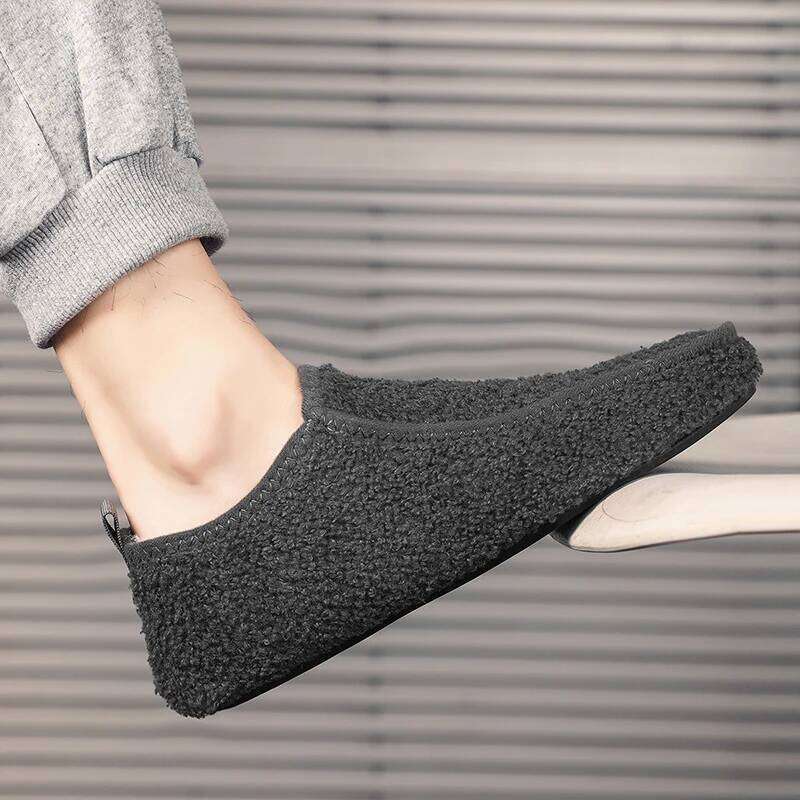 Cotton Slippers Men Winter Warm Soft Plush Flats Casual Male Loafers Light Indoor Home Walking Shoes Footwear
