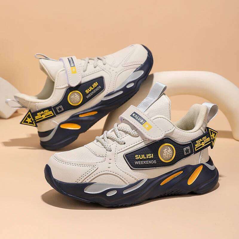 Kids Fashion Sneakers Boys Girls Sport Shoes Autumn Anti Slip Trainers with Velcro Strap Children Leather Sneaker for Daily Wear 26W0224