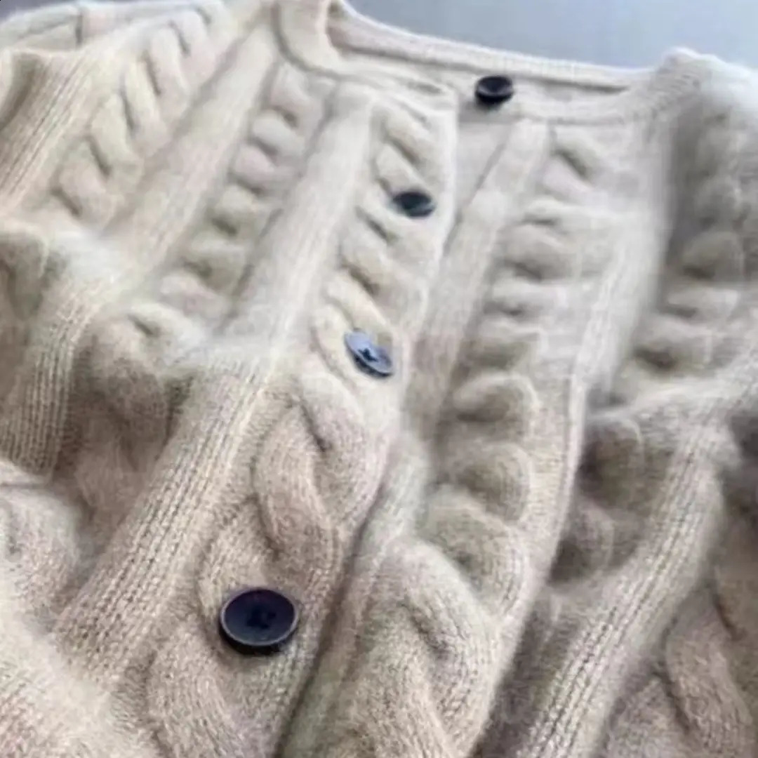 WinvyNee Womens Merino Wool Cardigans Sweater Solid O Neck Twist Casual Knitted Tops Winter Autumn Cropped Jumpers B1283006 260126