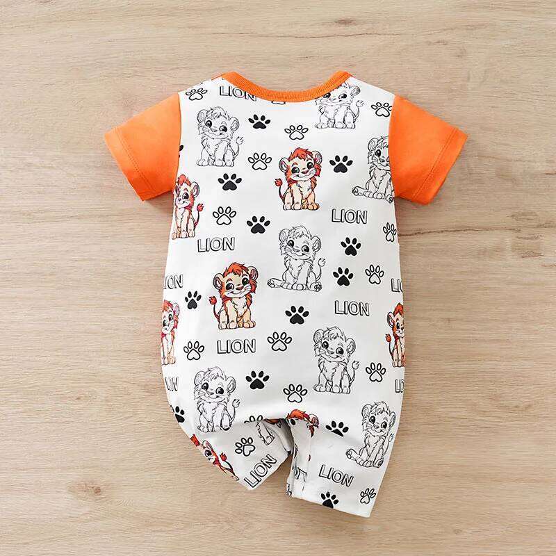 Cute Lion Print with Faux Two-Piece Design baby clothes Summer Newborn 0-18Months Boys and Girls Baby Short-Sleeve Romper 26Y0224