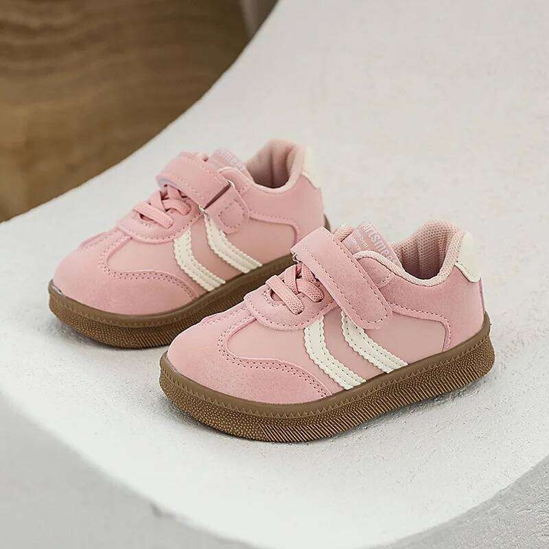 Kids'Casual Solid Color PU Leather Autumn Sports Shoes For Children Breathable Anti-slip Versatile Yellow Pink Size 21-30 26W0224