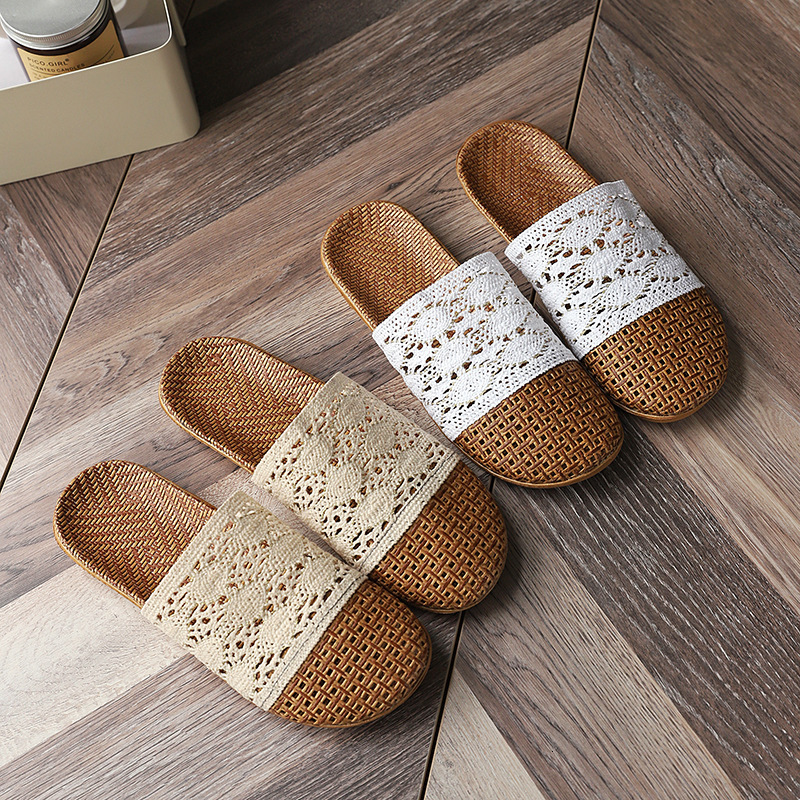 Breathable and non slip rattan woven lace indoor linen slippers, men's and women's hollow comfortable shoes, designer shoes, slippers, sanda