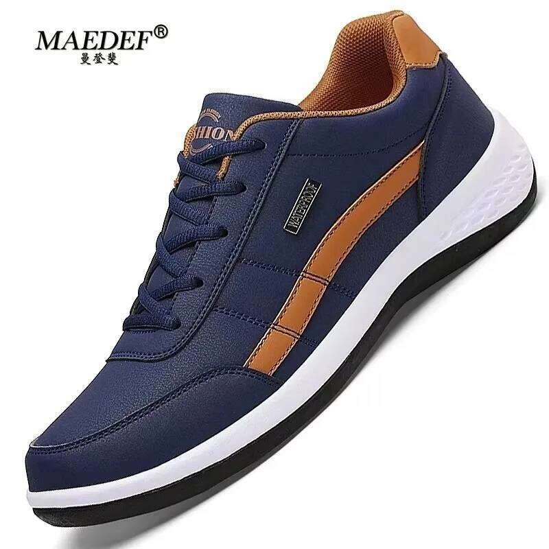 MAEDEF Shoes Men PU Leather Waterproof Casual Comfortable Men's Sneaker Lace Up Footwear Vulcanized Man Shoe Masculino