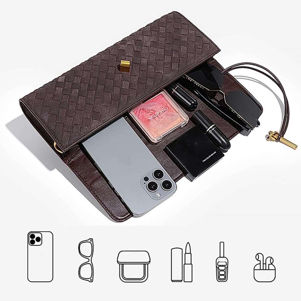 Suede Woven Handbag For Women Trendy Evening Shoulder Bag Casual Purse Crossbody Satchel With Metal Buckle