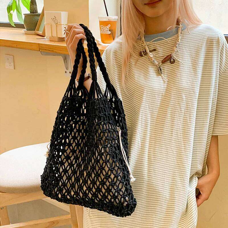 Large Summer Handmade Knitted Boho Shoulder Bag Woven Tote Beach Hollow out Women's Stylish Shopping Handbag Carrier Z260224