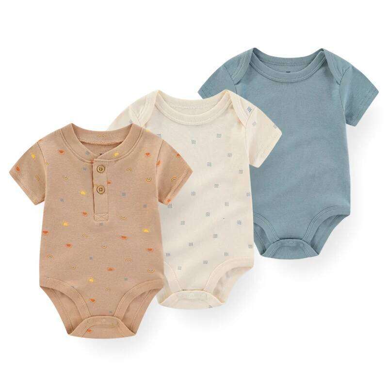 Kiddiezoom 3 Pcs Summer Fashion Baby Boy Girl Bodysuits Soft Newborn Clothing 26Y0224