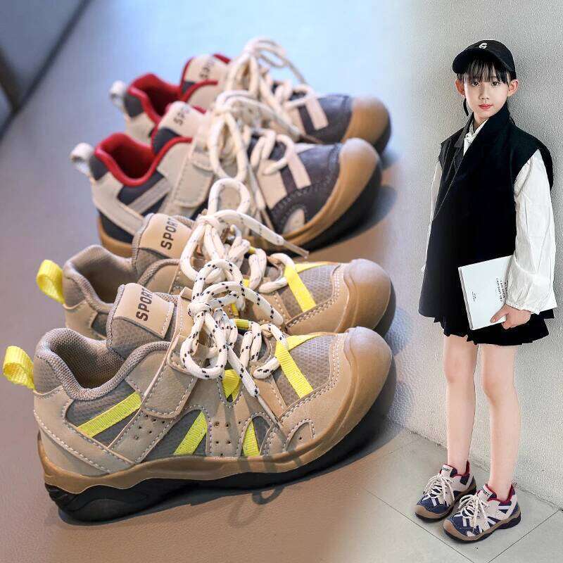 PU Leather Sport For Children Trend Fashion Teenager Kid's Sneakers Anti-slippery Boy's Girl's Running Casual Shoes 26W0224