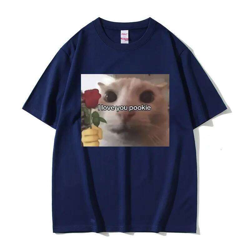 Funny I Love You Pookie Cat Graphic Print T Shirts Men Cute Kwaii Joke Humor Meme T-shirts Male Casual Oversized Tshirt H260224