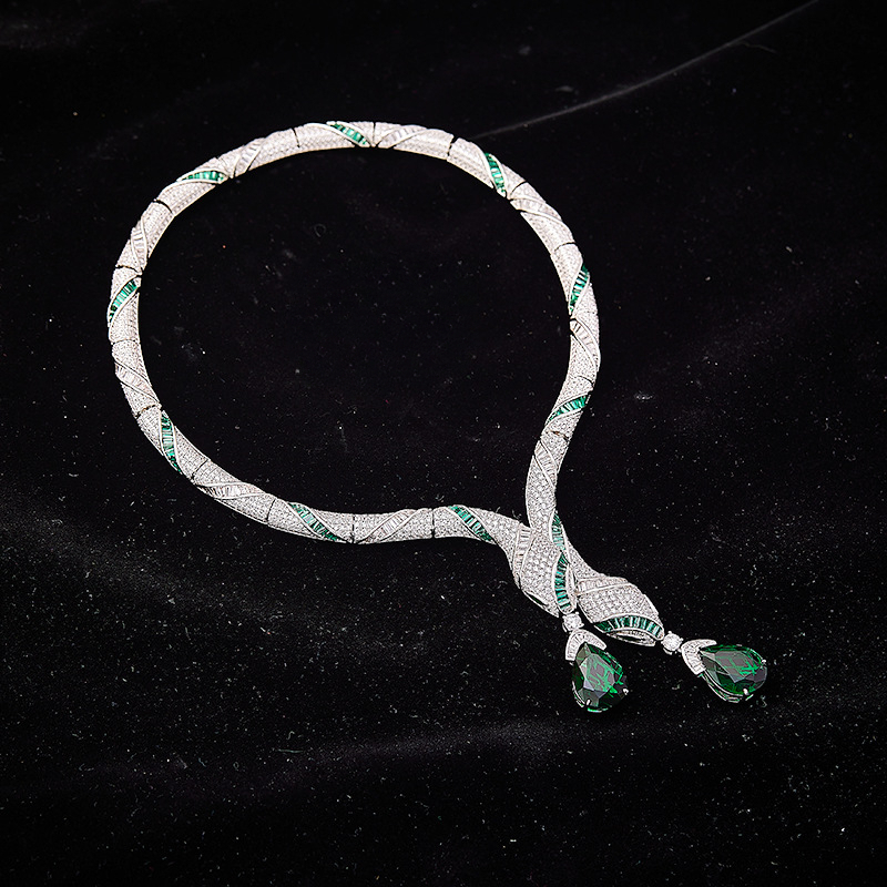 Necklace And Style Gold-Plated Double-Headed Necklace For Women, Evening Dress Accessory, Simulated Pear-Shaped Pendant, High-End Snake Choker Necklac