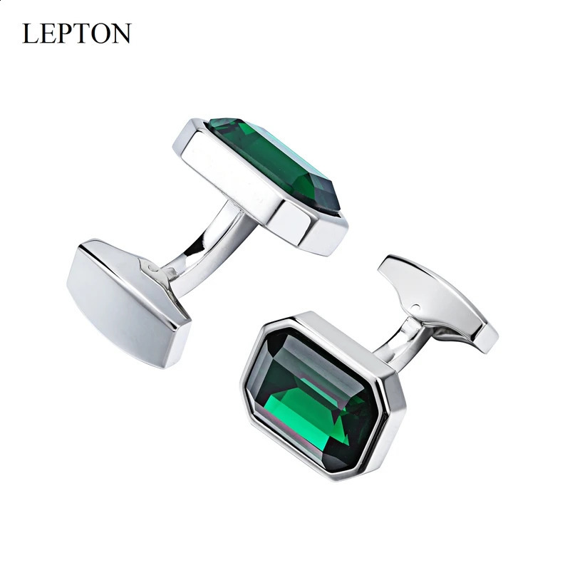 Low-Key Green Glass Cufflinks For Mens Wedding Lepton Sky Blue Square Cufflink Man Shirt Cuffs Cuff Links Relojes Gemelos 260208