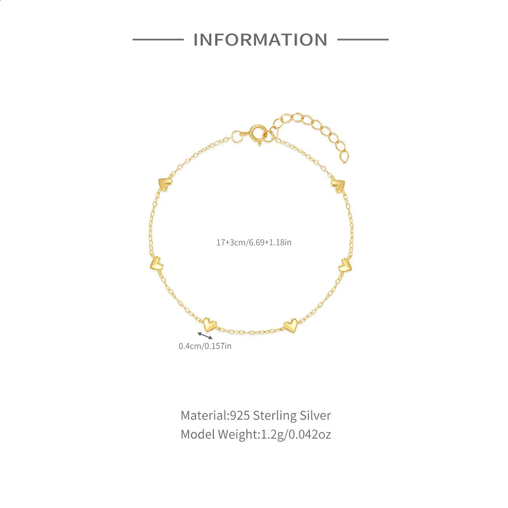 CANNER S925 Sterling Silver Mini Gold Love Heart Charm Bracelet Chain For Women Jewelry Gifts Pulsera Bangles 260208
