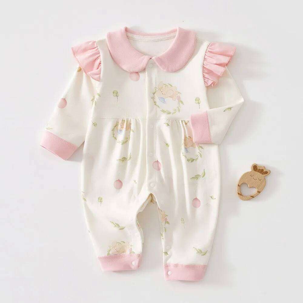0-18 Months Spring Autumn Style Jumpsuit Lace Collar Long Sleeved Pure Cotton Newborn Baby Girl Outdoor Clothing 26H0224