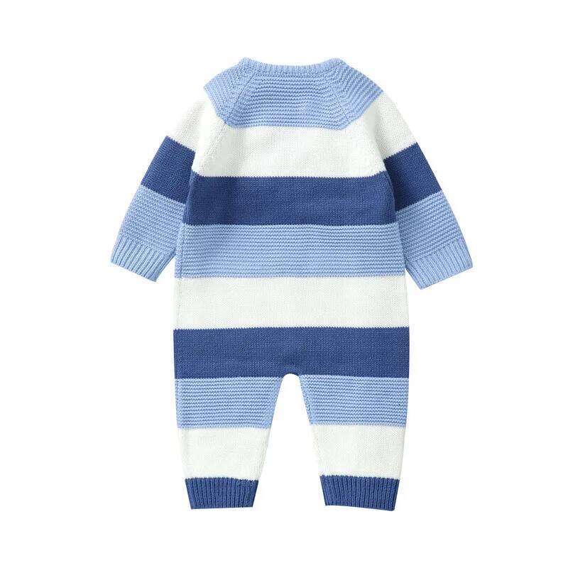 0 to 18 Months Baby Girl Boy Sweater Romper Autumn Winter Clothes Striped Crew Neck Long Sleeve Full Length Jumpsuit 26Y0224