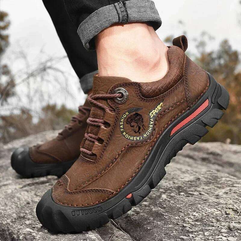 Outdoor Camping Hiking Men Genuine Leather Sports Sneakers Man Travel Casual Shoes Leisure Walking Climbing Men's Footwear SPLELED