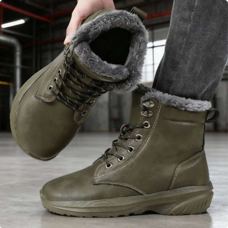 Winter Thick Men's Warm Plush Mid-calf Boots Non Slip Waterproof Platform Snow Boot Casual Comfortable Walking Shoes