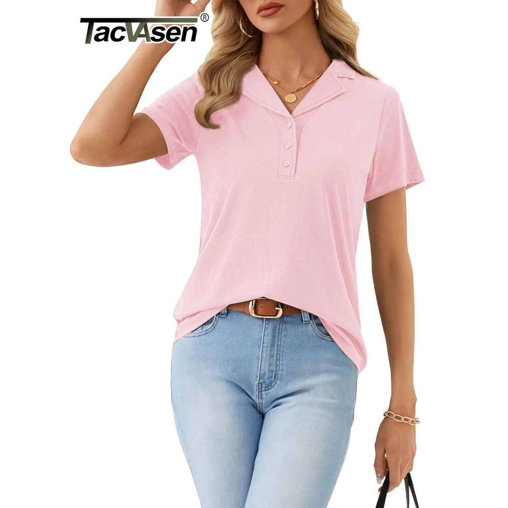 TACVSEN Womens Cuban Collar Polo Short Sleeve V Neck Collared Tops Cotton Blend Tennis Shirts Business Casual Blouse 26W0224