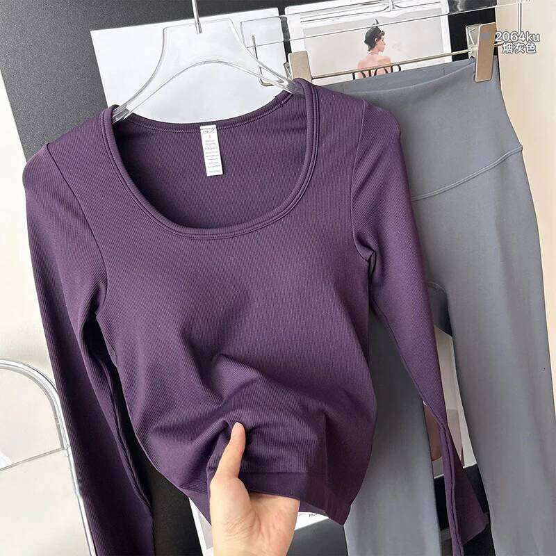 Women's Slimming Long Sleeve Yoga Fitness Top U-Neck High Elastic Integrated Chest Cushion Autumn New Style 26Y0224