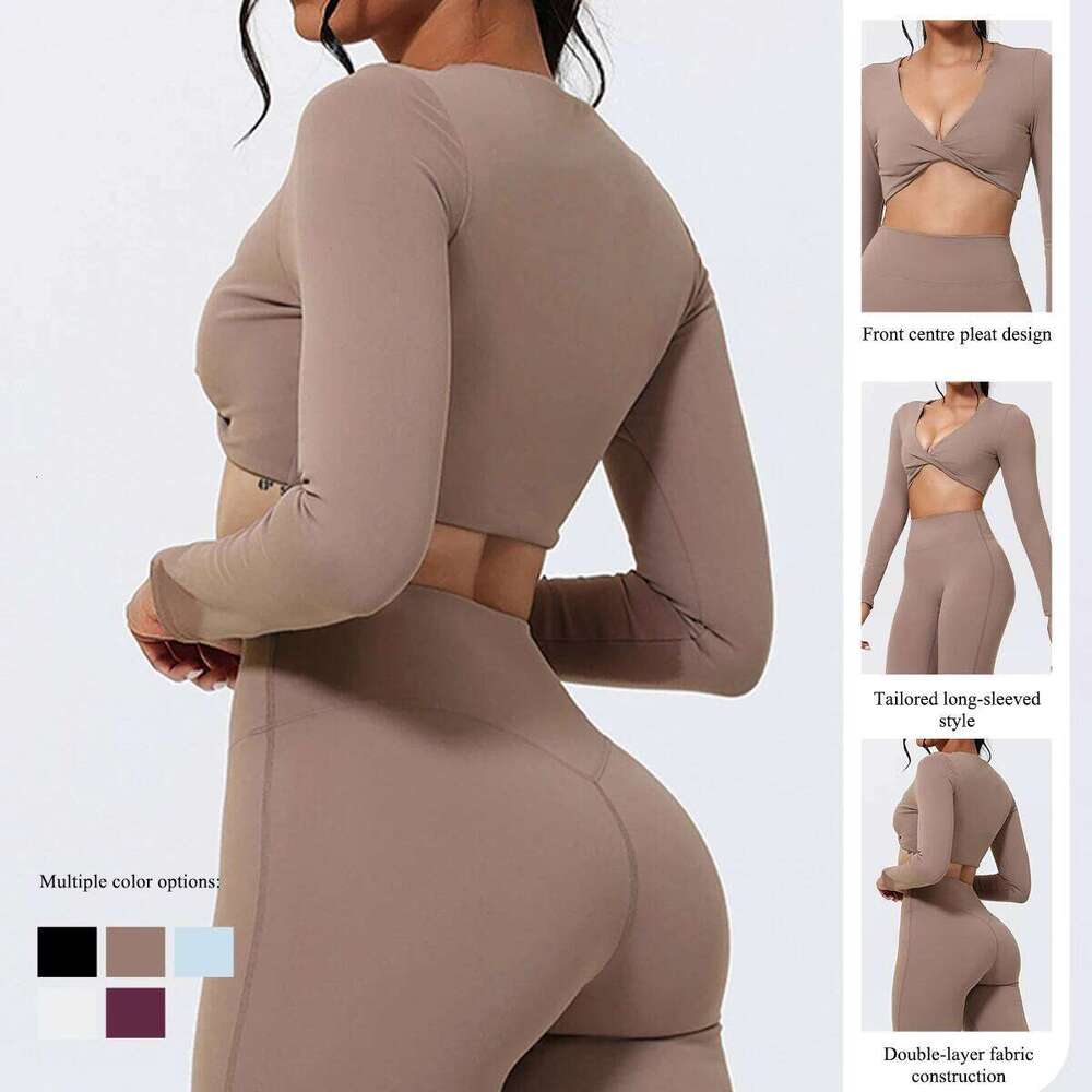 New Fall/Winter Long-Sleeve T-Shirt Outdoor Running & Fitness Top Women's Deep V-Neck Yoga Wear 26Y0224