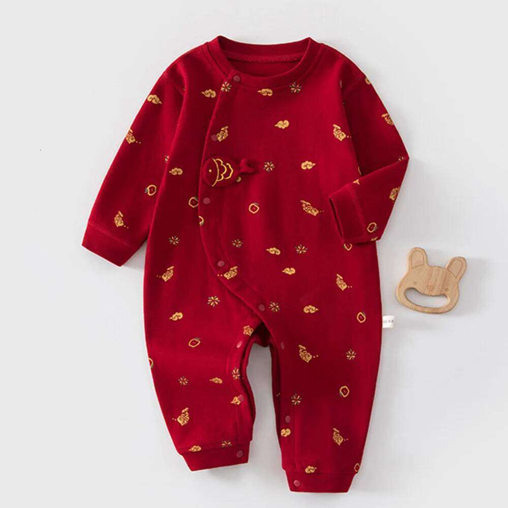 Girl Chinese New Year Romper Long Sleeve 100% Cotton Spring Autumn Infant Clothes Unisex Baby Boy Jumpsuits 26H0224