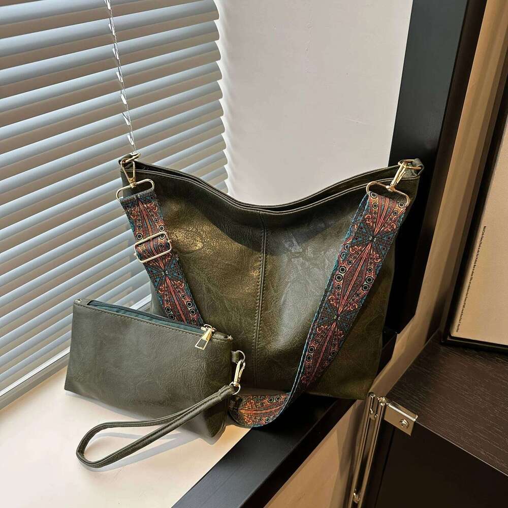 A09 retro PU material women's bucket tote bag set, adjustable wide shoulder strap, large capacity, matching set to meet daily ne Z260224