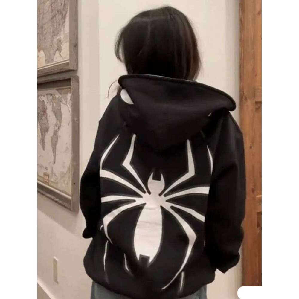 Y2k Spider Hoodies Women Men Hip Hop Zip Up Long Sleeve Jacket Graphic Punk Coats Harajuku Casual Loose Hooded Shirt Sweatshirt