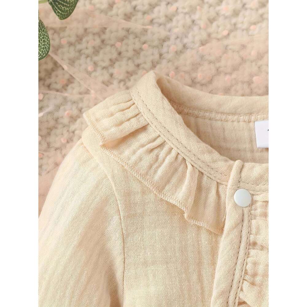 Baby Girl's Cotton Newborn Long Sleeve Autumu Solid Casual Jumpsuit Preppy Style +Headband 26H0224