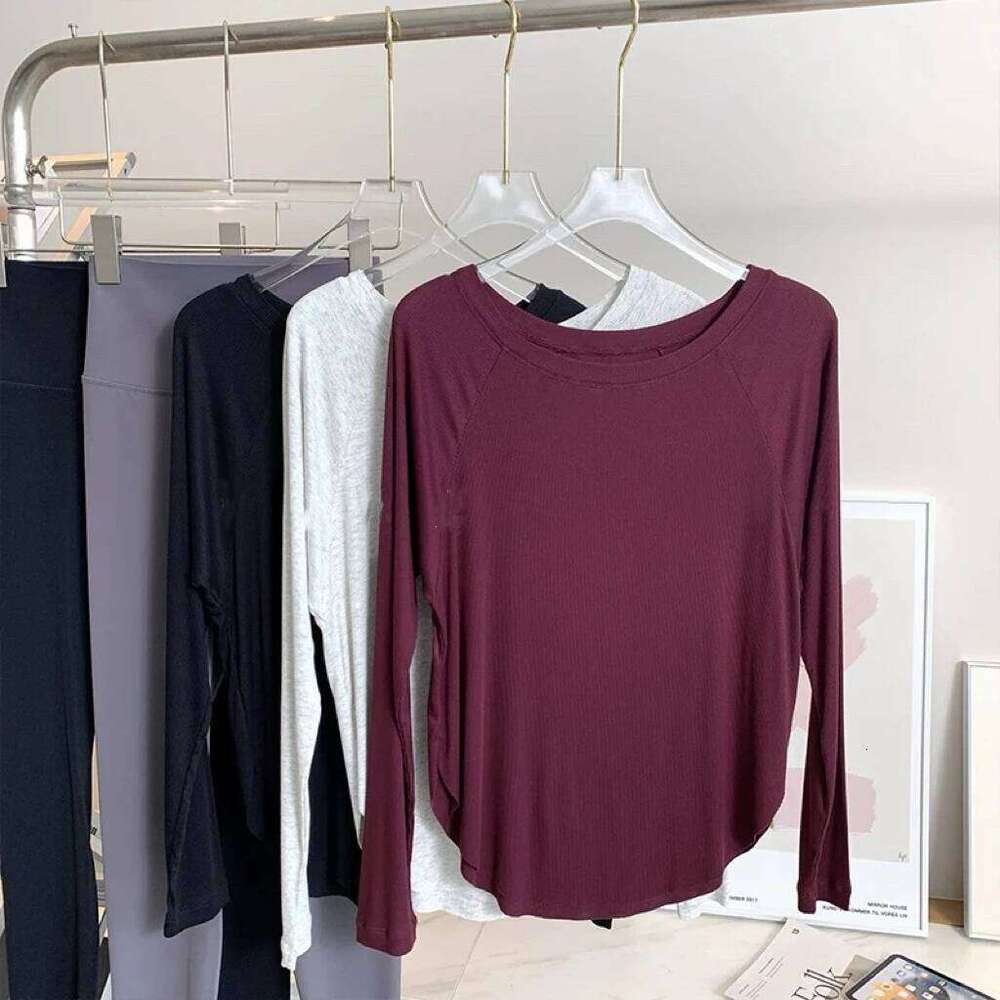 Autumn Bare-feel Off-shoulder Yoga Long-sleeve Loose Women's Outdoor Sports T-shirt Blouse Pilates Fitness Top 26Y0223