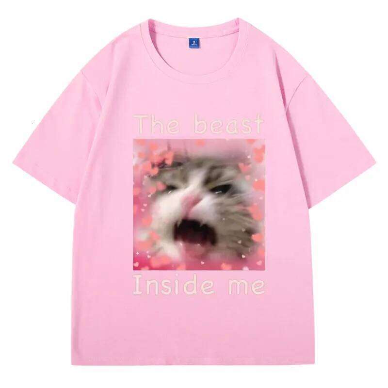 The Beast Inside Me Meme T Shirt Funny Cat Gift Men Women Oversized Comfort Cotton T-shirt Fashion Gothic Tee Shirts H260224