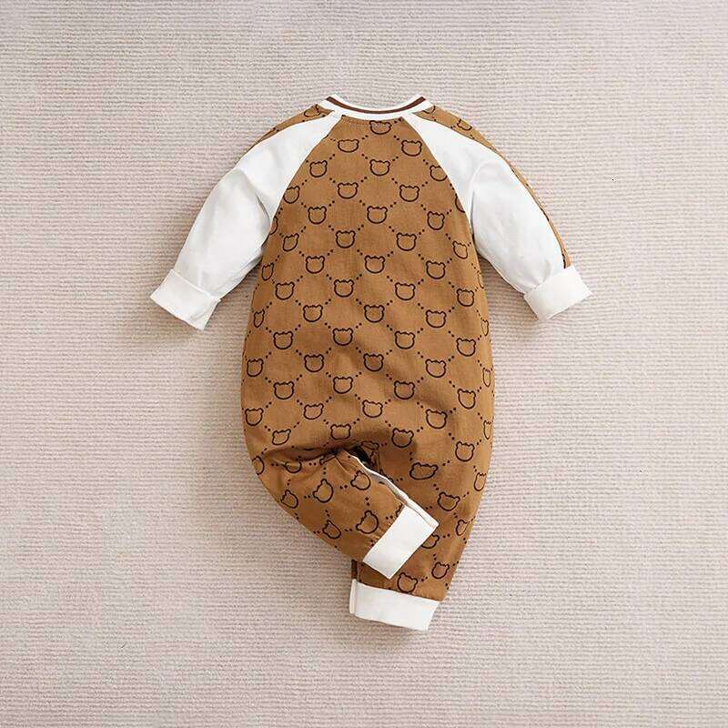 Spring Autumn Boys And Girls Cute Little Bear Printed Cotton Comfortable Casual Long Sleeve Baby Bodysuit 26Y0224