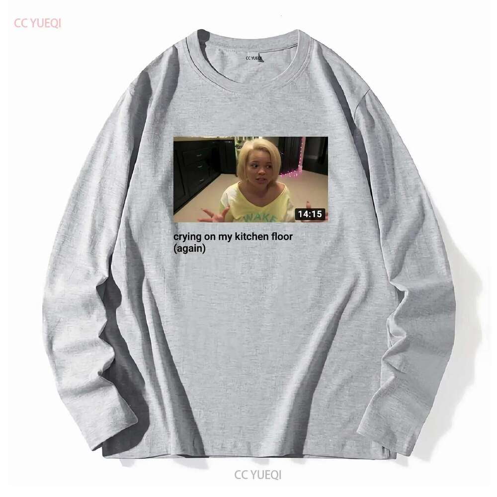 White T shirt iconic Trisha pastas YouTube video crying on kitchen floor long or short sleeves vintage Washed homme Unisex H260224