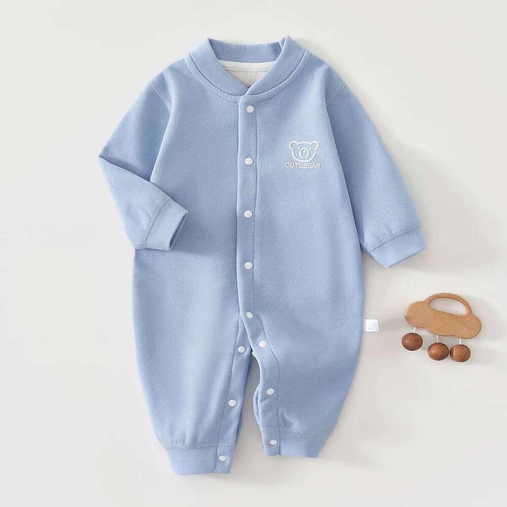 Newborn Single Breasted Jumpsuit Infant 0-18 Month Spring Autumn Warm Clothes Baby Girl Long Sleeved Cotton Daily Bodysuit 26H0224