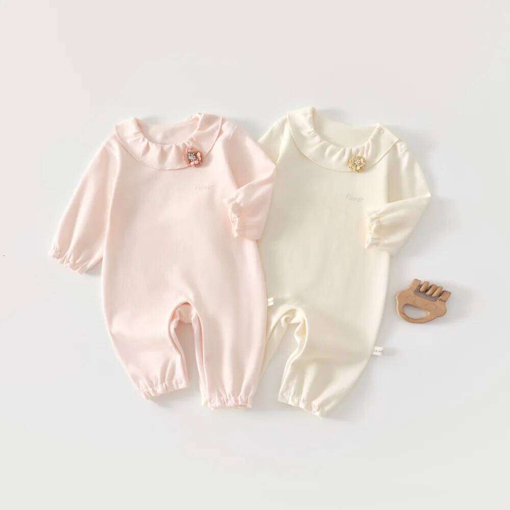 Newborn Baby Romper with Ruffle Collar Lace Trim, Infant Spring and Autumn Jumpsuit 26H0224