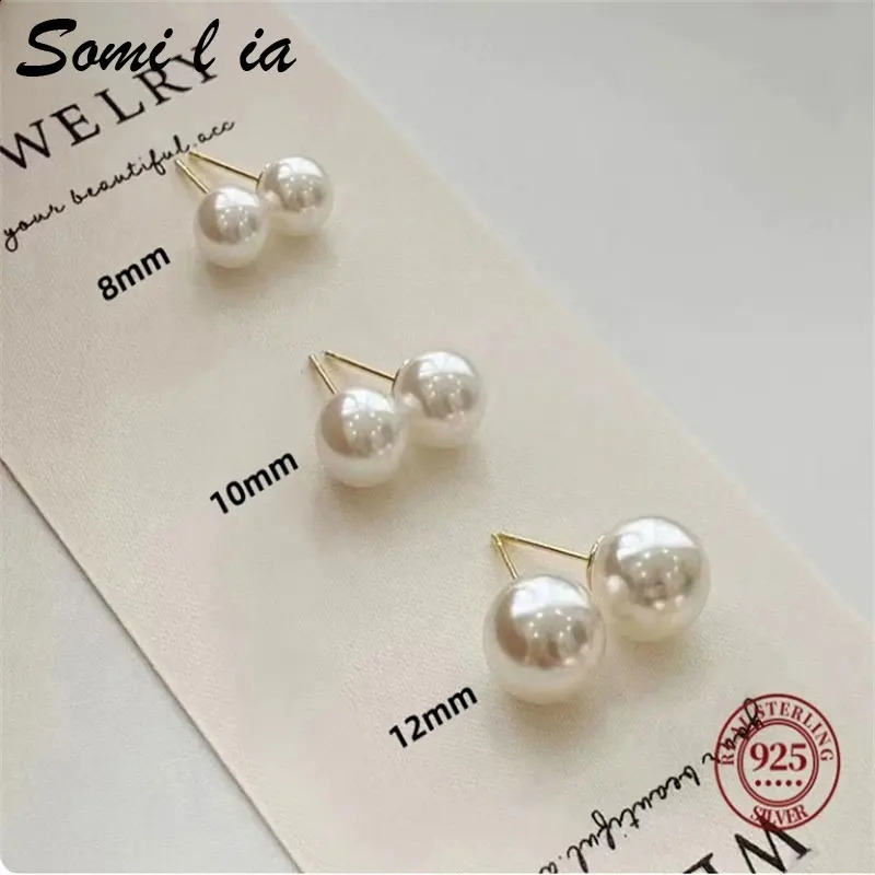Somilia- Wholesale 4-12mm Silver High Quality Pearl Earrings 925 Sterling Silver Stud Earrings for Women Jewelry Gifts 260205