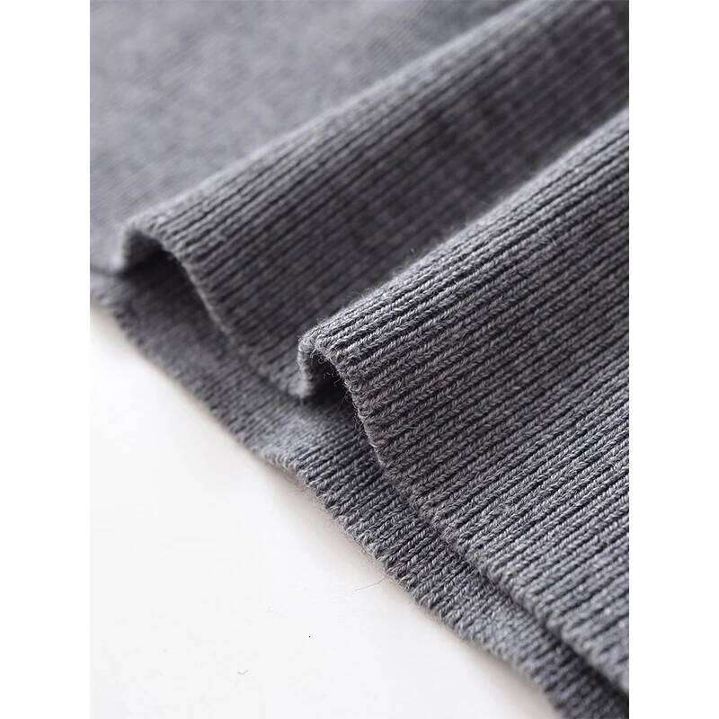 2025 Women Long Sleeve Polo Neck Sweater Casual Gray Autumn Pullover Tops 26W0224