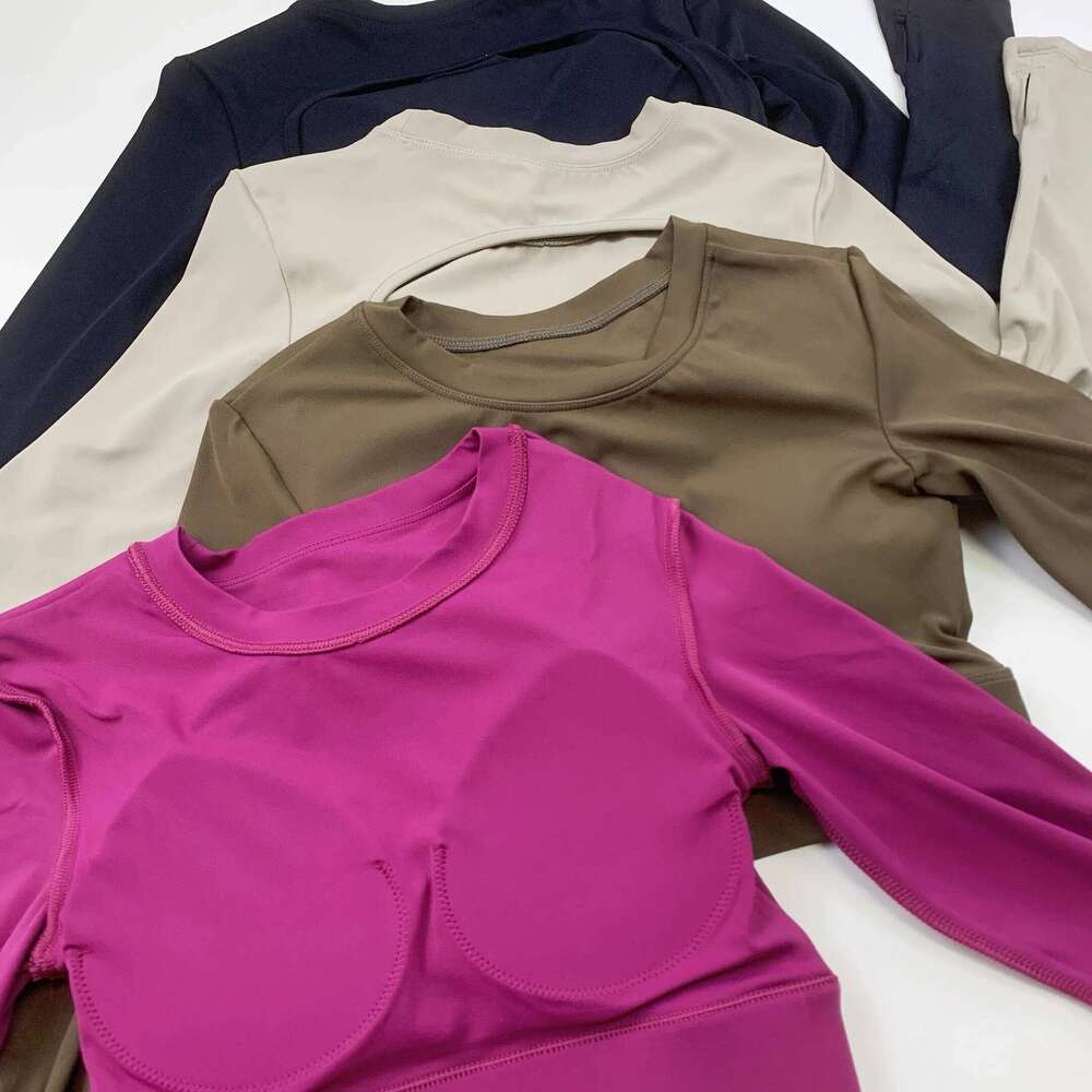 Women's Yoga Top with Chest Pads, Tight-fit Pilates Slimming Sports Long-sleeve Running Quick-dry Training Fitness Wear 26Y0224