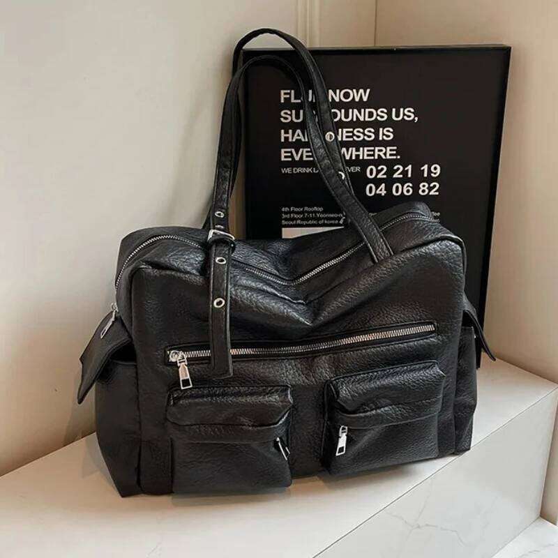 Women PU Leather Shoulder Multi-Pockets Underarm Solid Versatile Commuting Handbag Adjustable Strap Armpit Tote Bag Z260224