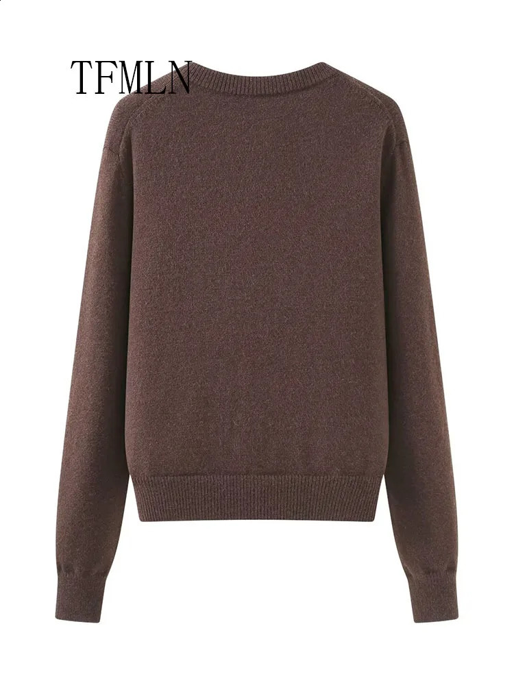 TFMLN Retro Women Knitted Cardigan Sweater Fashion Autumn Diamond Pattern Long Sleeved Coats Single Breasted Chic Knit Coat 260126