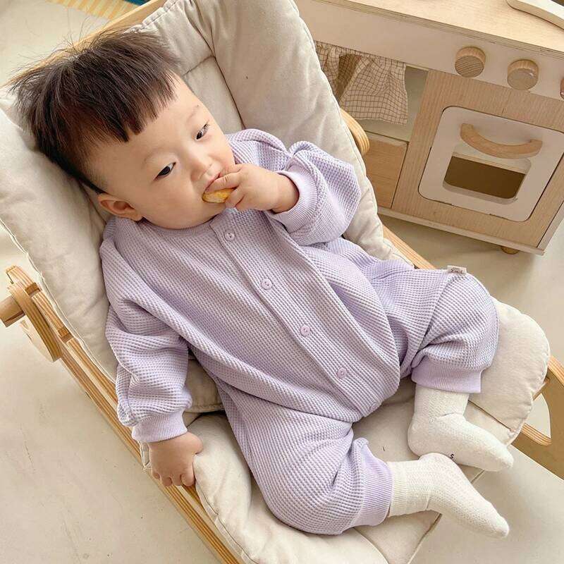 Newborn Baby Boy Waffle Jumpsuit Spring Autumn Girl Solid Bodysuits for Infants Cotton Casual Kids Clothes Boys Costumes 26Y0224