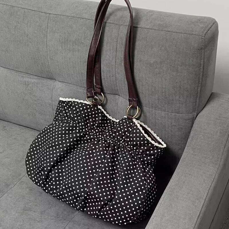 Vintage Y2k Aesthetic Dot Women's Handbag Casual Chic Bow Office Lady Shoulder Bags All Match Streetwear Trendy Ins Underarm Bag Z260224