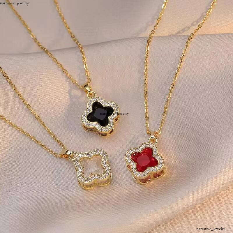 Crystal Four-Leaf Clover Flower Pendant Fashion Sterling Silver VVS Moissanite Collarbone Chain Necklace