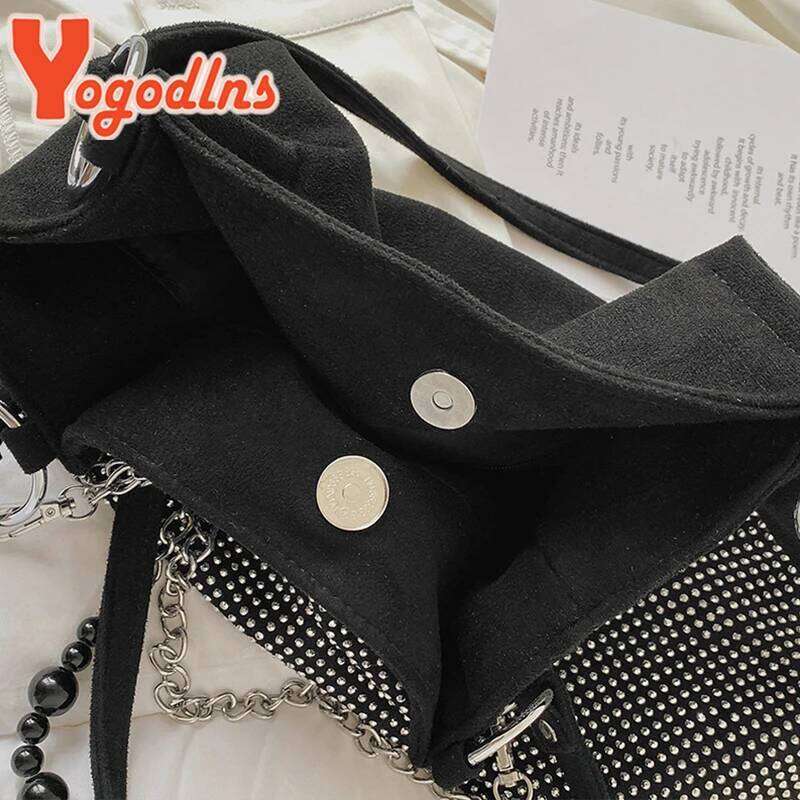 Yogodlns Luxury Rhinestone Bucket For Women Fashion Brands Shouldr Trendy Underarm Bag Shopping Handbag Purse Bolsa Z260224