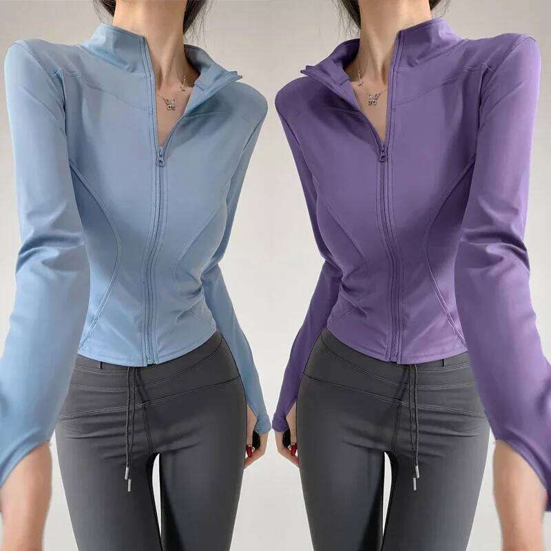 S-3XL Sun Quick Drying Sports Coat Tight Top Yoga Long Sleeve Zipper Running Fitness Women's 26Y0224