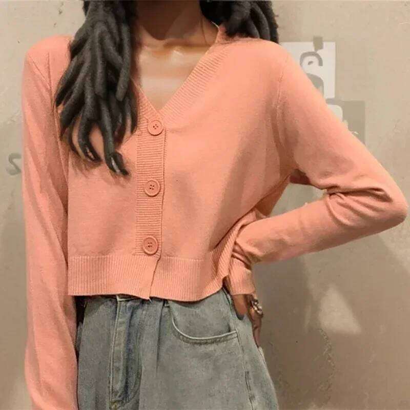 ITOOLIN Casual Knit Thin V-Neck Sweater Buttons Up Sweet Cardigan Coat For Women 2025 Autumn 26L0224