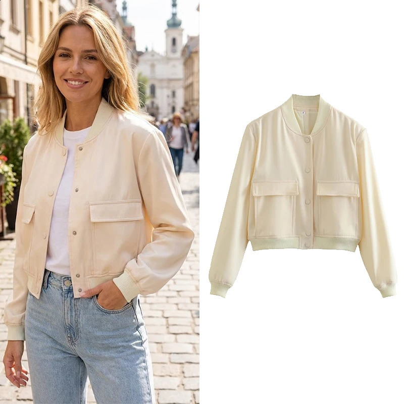 Willshela Women Fashion Solid Bomber Jackets Coat With Pockets VNeck Single Breasted Long Sleeves Female Chic Lady Outfits 260126