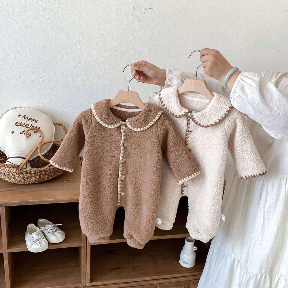 Autumn Winter Baby Romper Double-sided Fleece Infant Girls Warm Jumpsuits Toddler Outfits 26H0224