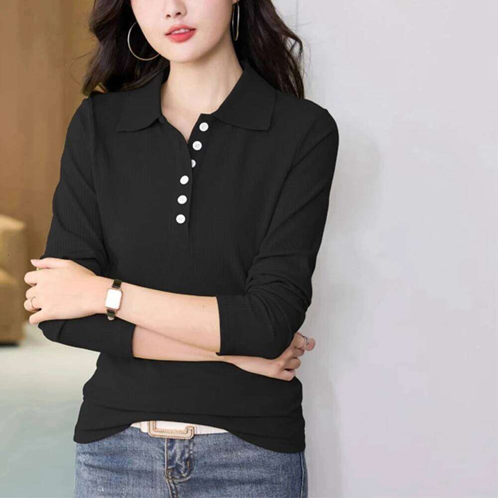 Green long sleeved T-shirt for women's autumn new high-quality fashion plus size polo shirt casual slim fit lapel top 26W0224