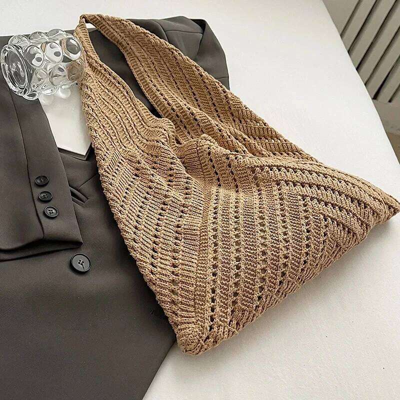 Brand Women Tote Knitting Handbag Triangle Design Woven Beach Lightweight Elegant Portable Shoulder Bag Purse Z260224